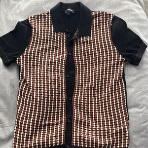 Express Men’s Short Sleeve Button Down Shirt in Black, Brown, Cream